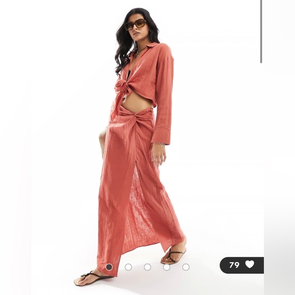 ASOS DESIGN cheesecloth side knot maxi skirt in terracotta - Picture 3 of 5